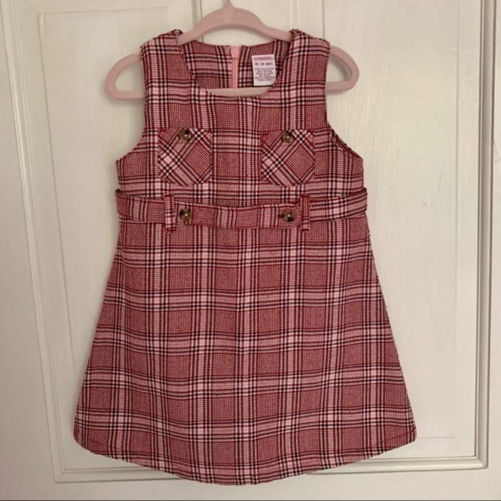 NFS. Gymboree Classic dark red and navy plaid jumper dress size 18-24 months